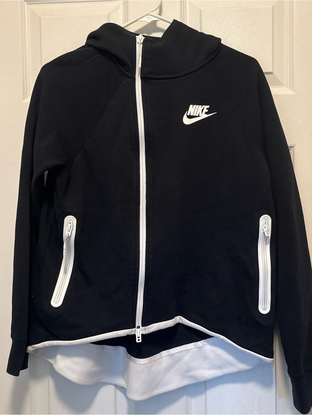 Nike Black Hoodie with White Trim and Zip Pockets